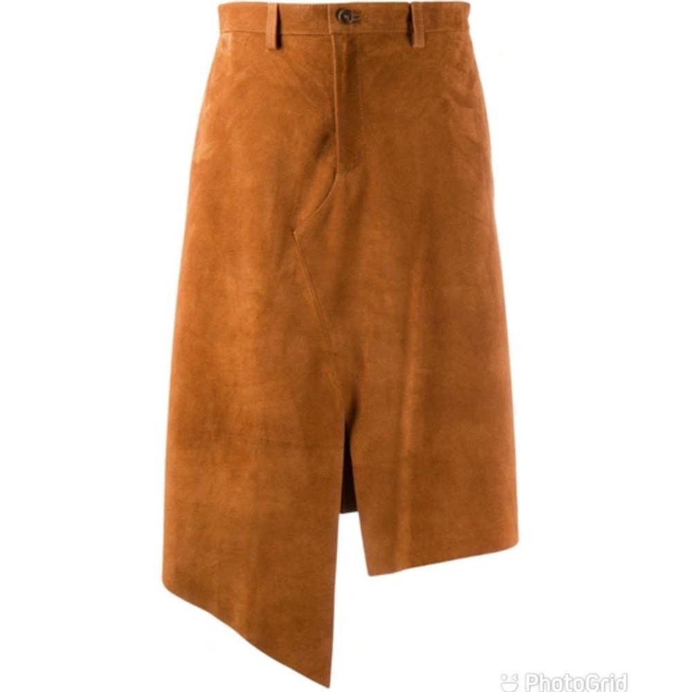 Maison Margiela Asymmetrical Suede Leather Midi Skirt